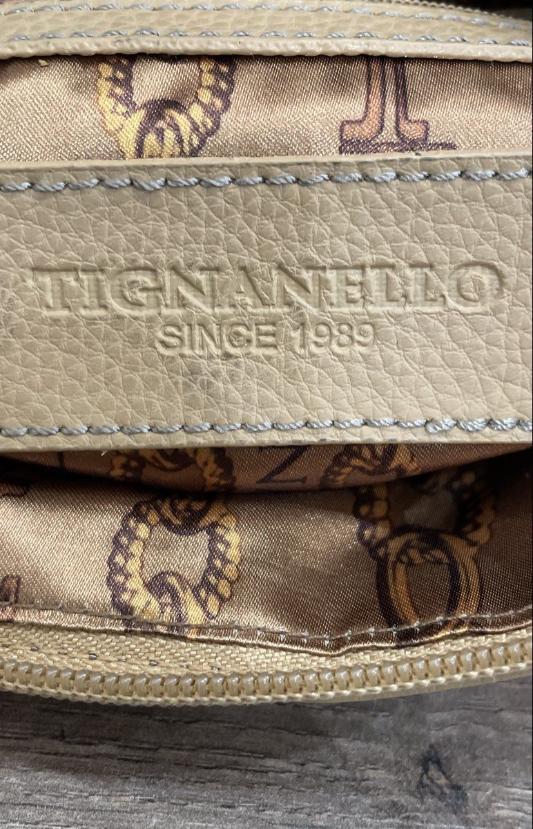 Tignanello Brown Leather Multi Zip Crossbody Bag Silver Hardware