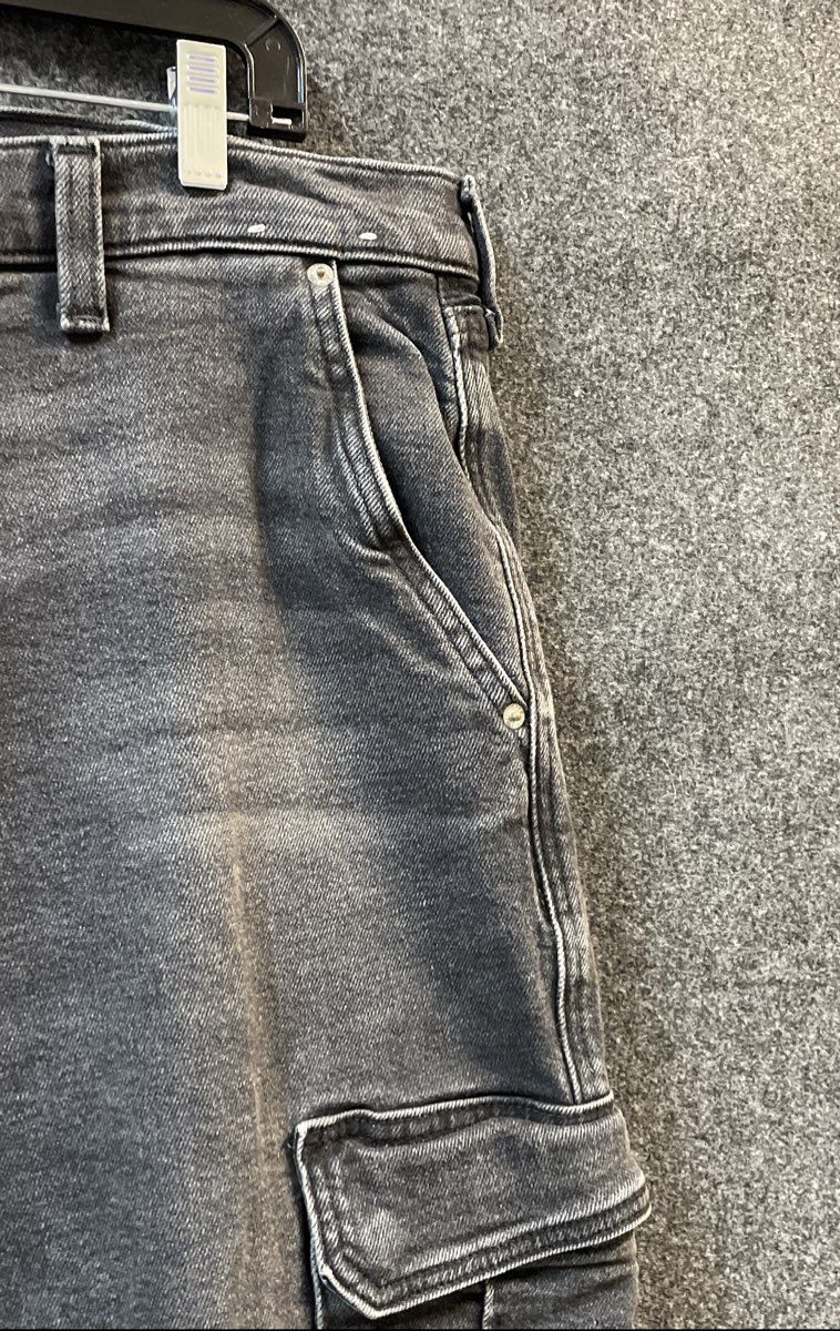Hollister Men's Black Baggy Cargo Jeans Faded Denim Sz 36x32
