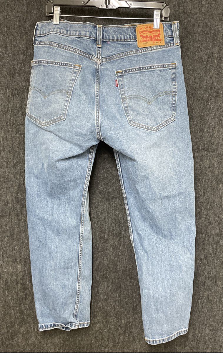 Levi's Men's 505 Regular Fit Straight Leg Light Wash Blue Stretch Jeans 36x29