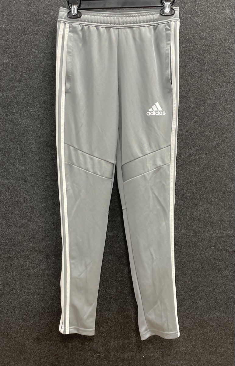 Adidas Youth Aeroready Track Pants Gray White 3-Stripe Training Joggers Sz L
