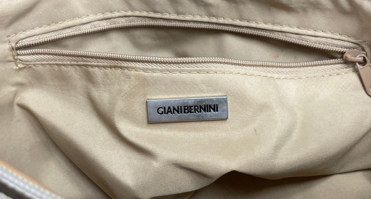 Giani Bernini Navy Blue Cream Woven Canvas Mixed Media Tote Shoulder Bag