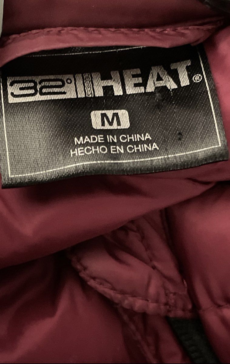 32 Degrees Heat Women's Burgundy Mixed Media Puffer Zip Jacket Sz M