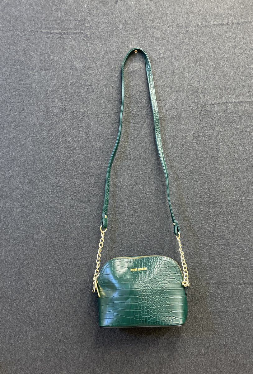 Steve Madden Green Croc Embossed Dome Crossbody Bag Gold Tone Hardware