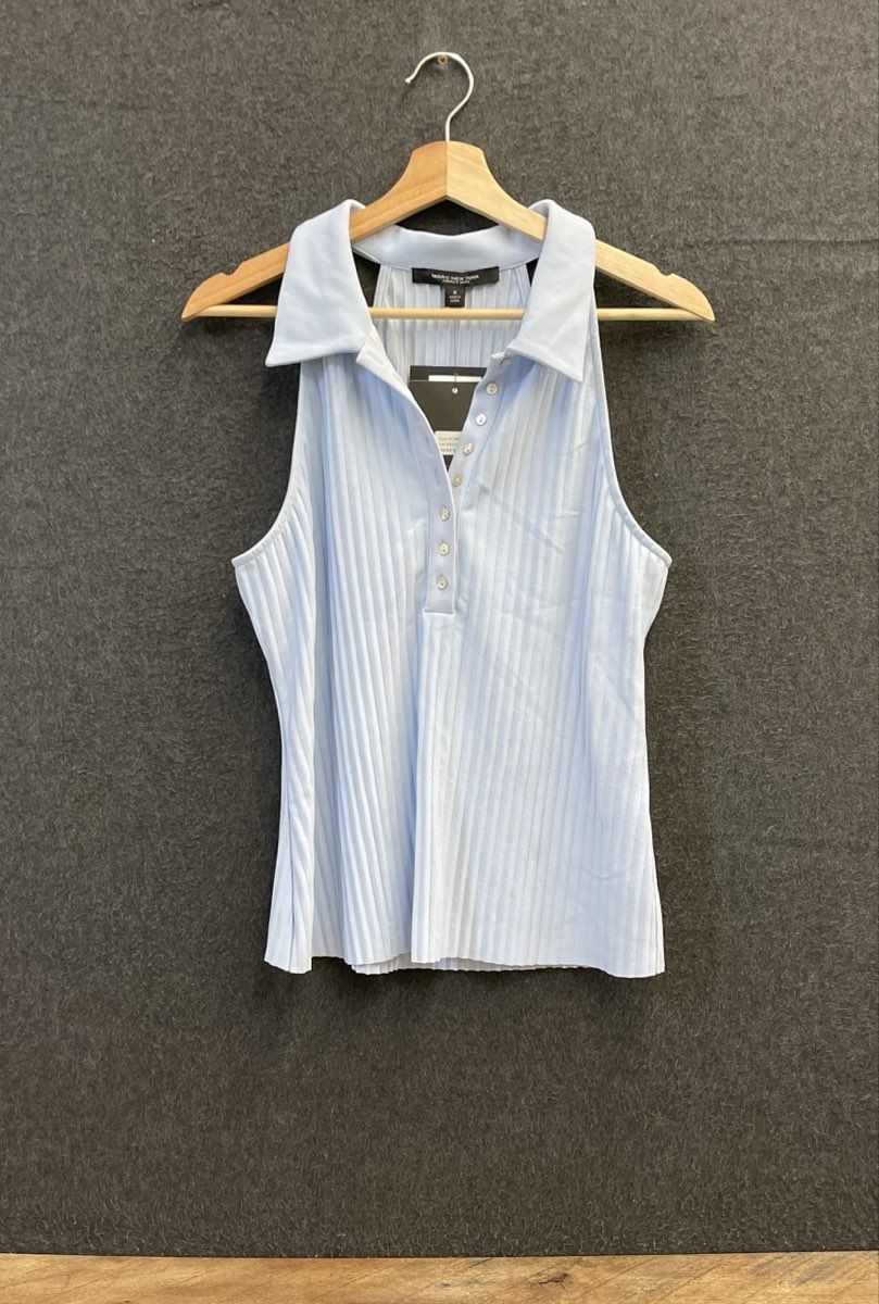Marc New York Women's Pleated Sleeveless Polo Top Kentucky Blue Size M NWT