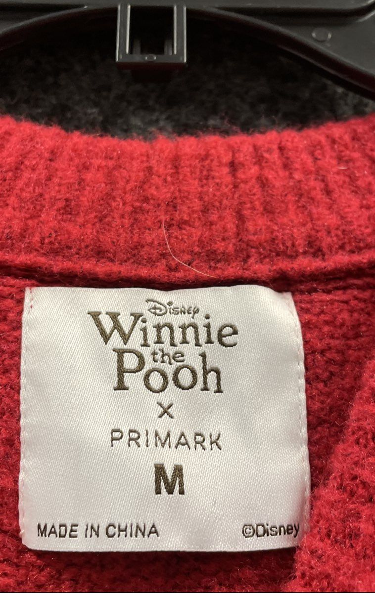 Disney x Primark Women's Red Winnie The Pooh Bear Knit Graphic Sweater Sz M