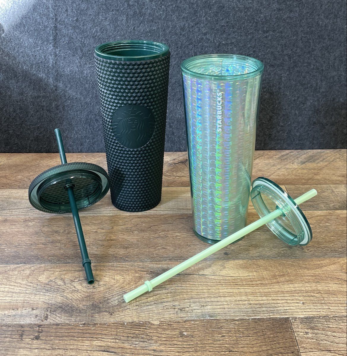 Starbucks Green Studded & Iridescent Tumbler Cold Cup 2 Piece Lot 24oz