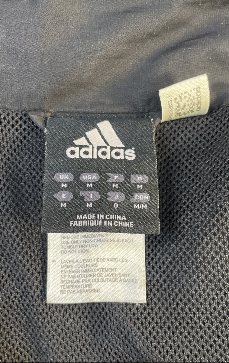 Adidas Men's Black Full-Zip Hooded Windbreaker Jacket White 3-Stripe Sz M