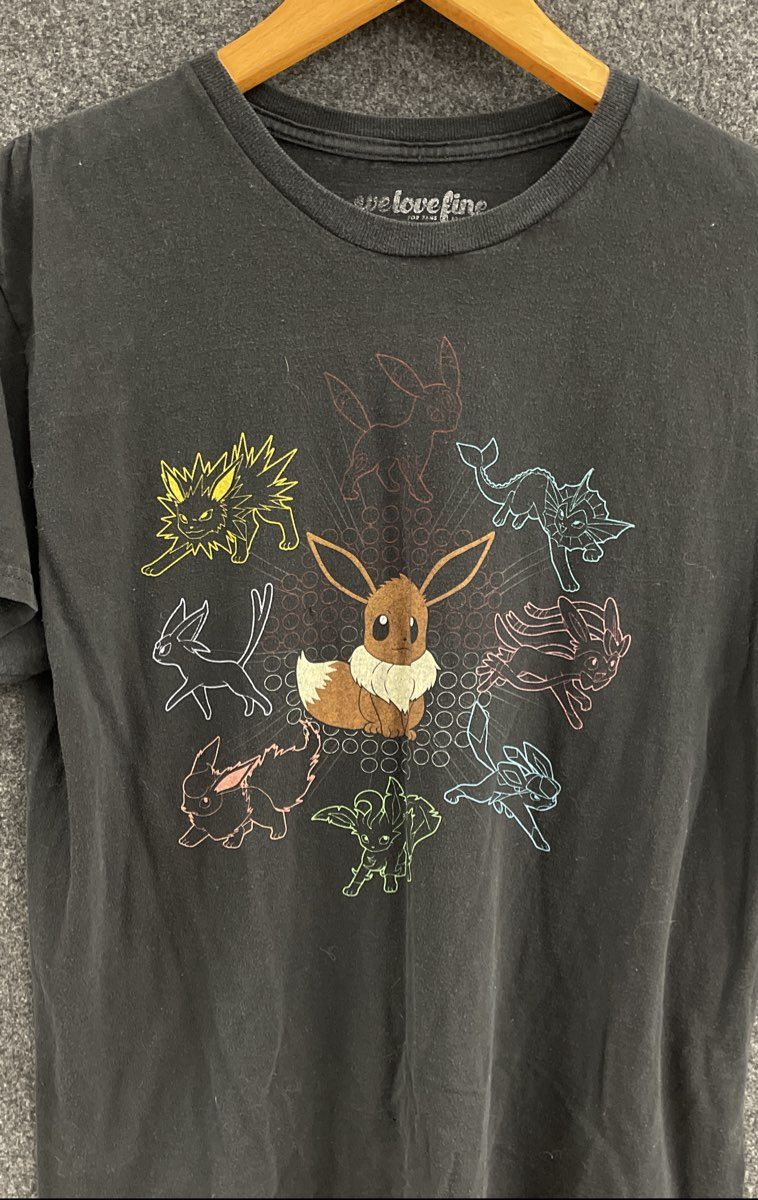 We Love Fine Men's Black Pokemon Eevee Eeveelutions Graphic T-Shirt Size L