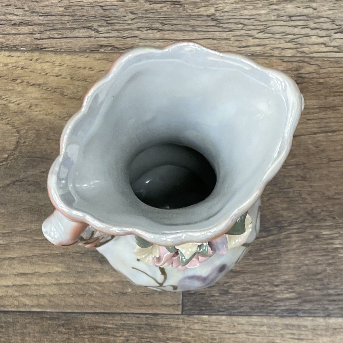 Vintage Lusterware Bud Vase Applied Pink Rose Floral Iridescent 5.5" Mid-Century