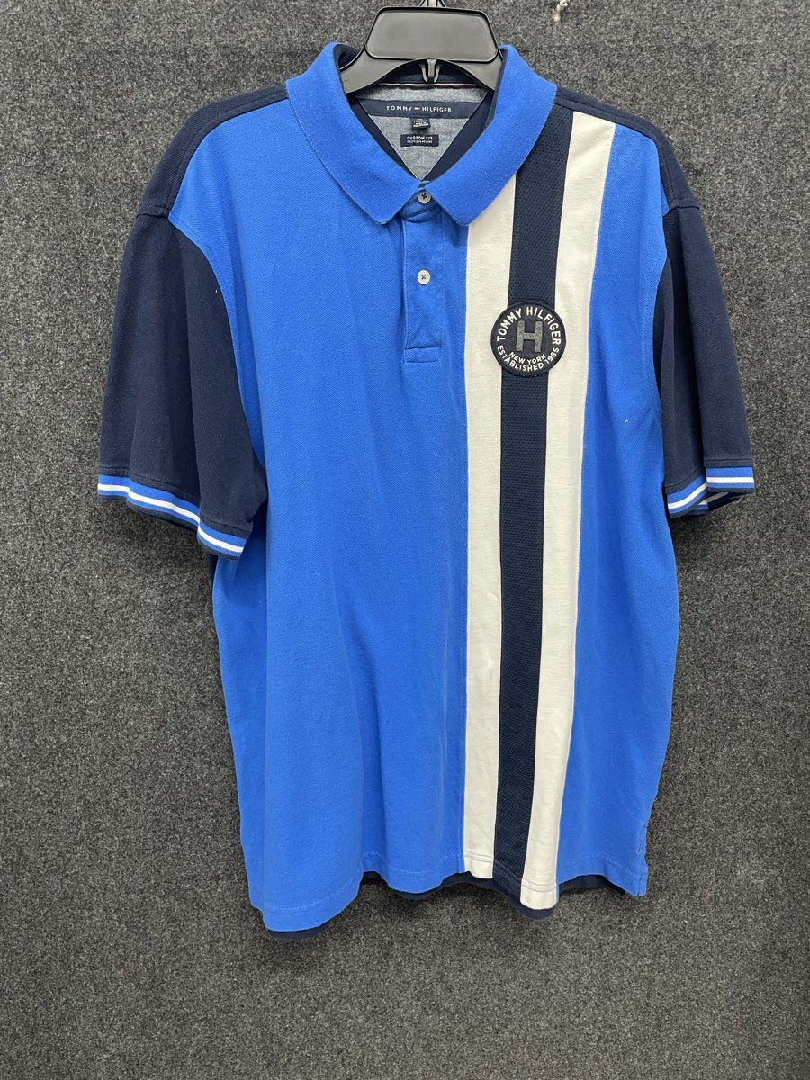 Tommy Hilfiger Custom Fit Color Block Vertical Stripe Logo Polo Shirt Sz XXL