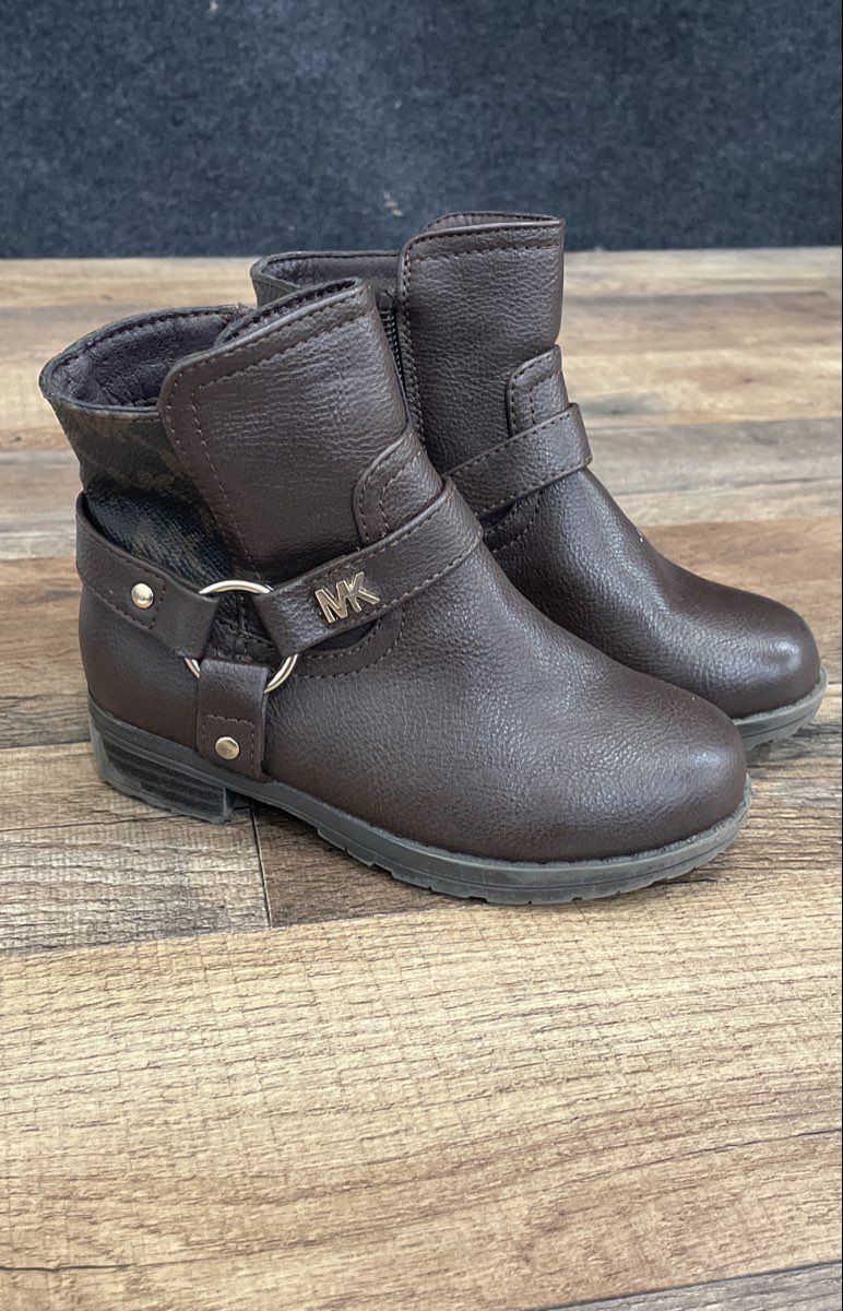 Michael Kors Lindyn Brown Monogram Harness Toddler Boots Size 8