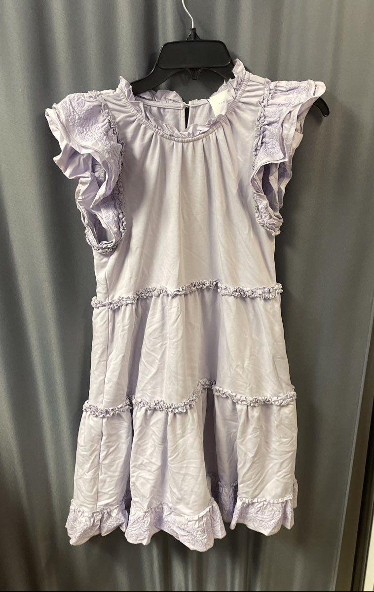 Sundays Women's Lilac Harlow Tiered Ruffle Flutter Sleeve Mini Dress NWT Size XS