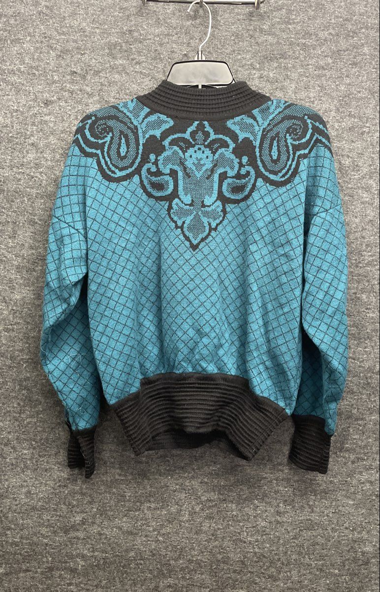 Vintage 80s Dalton 100% Wool Quarter Zip Paisley Mock Neck Sweater Sz M