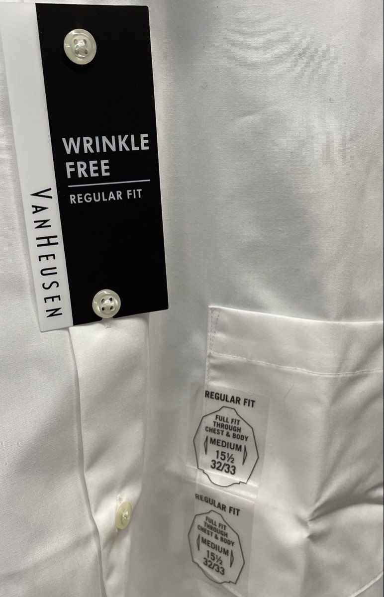 Van Heusen Men's White Wrinkle Free Regular Fit Long Sleeve Dress Shirt NWT 15.5