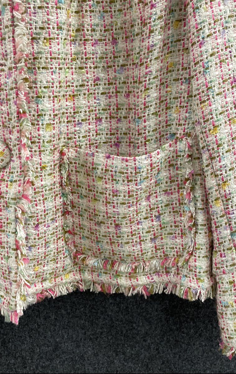 I.C.E. Woman Women's Pink Multicolor Boucle Tweed Fringed Blazer Jacket Sz 18