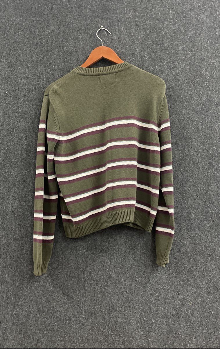 American Eagle Women's Cardigan Sweater Green Striped Cotton Vintage Y2K Sz L