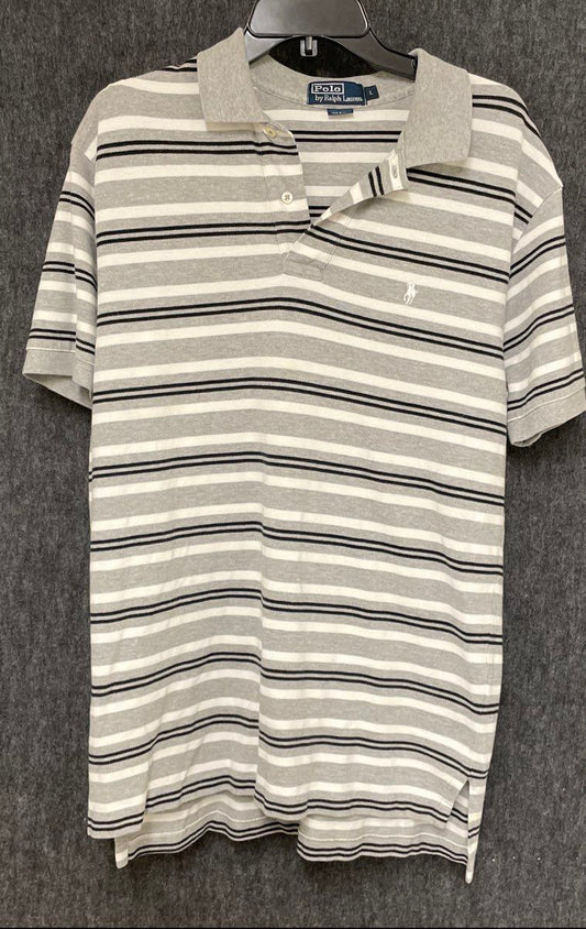 Polo by Ralph Lauren Men's Polo Shirt Grey White Black Striped Cotton Sz L