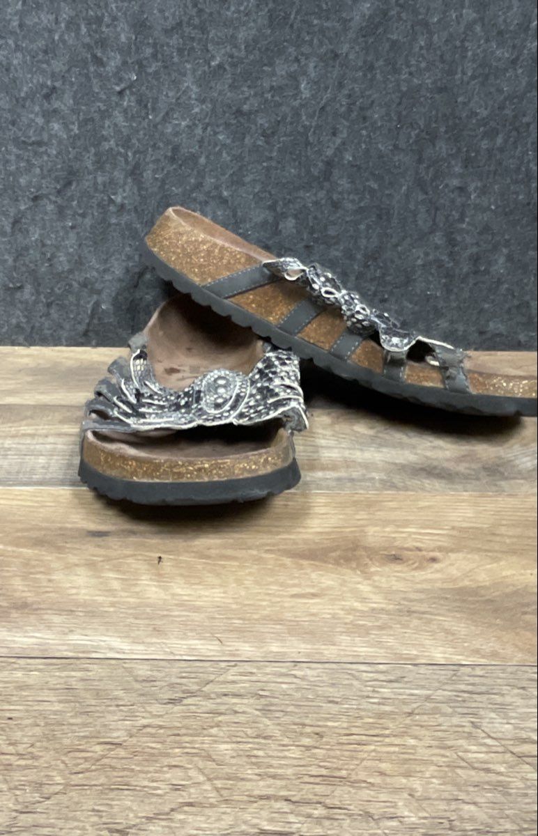 Birkenstock Pisa Grey Snake Embossed Multi-Strap Sandals Size Women's 9 EU 40