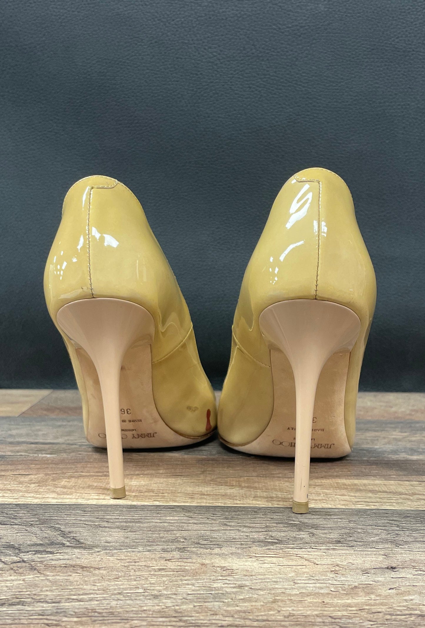 Jimmy Choo Nude Patent Leather Pointed Toe Pumps Heels Size 36.5 COA