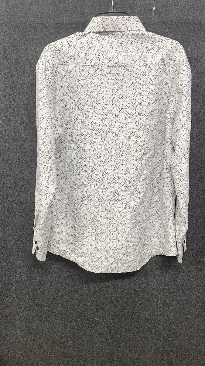 BC Collection Men's Long Sleeve Dress Shirt White Micro Print Patterned Sz M