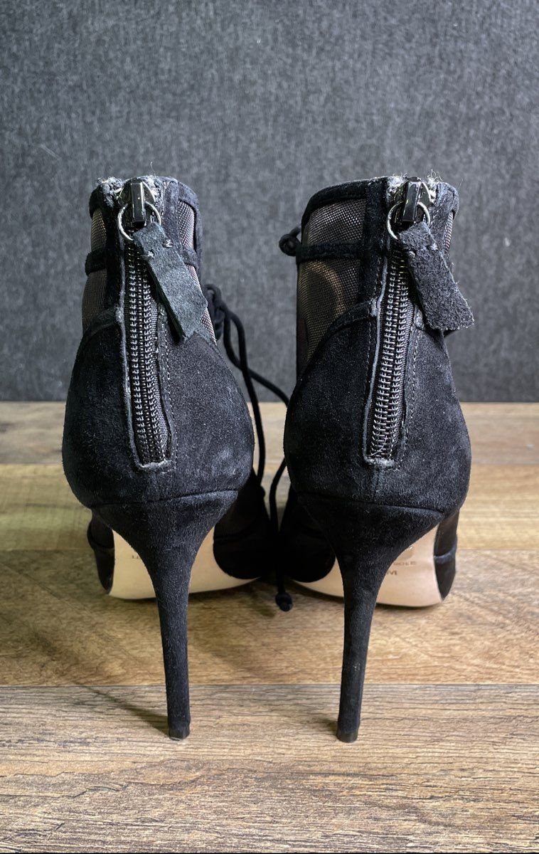 Badgley Mischka Black Mesh Lace-Up Open Toe Stiletto Heel Booties Size 8.5