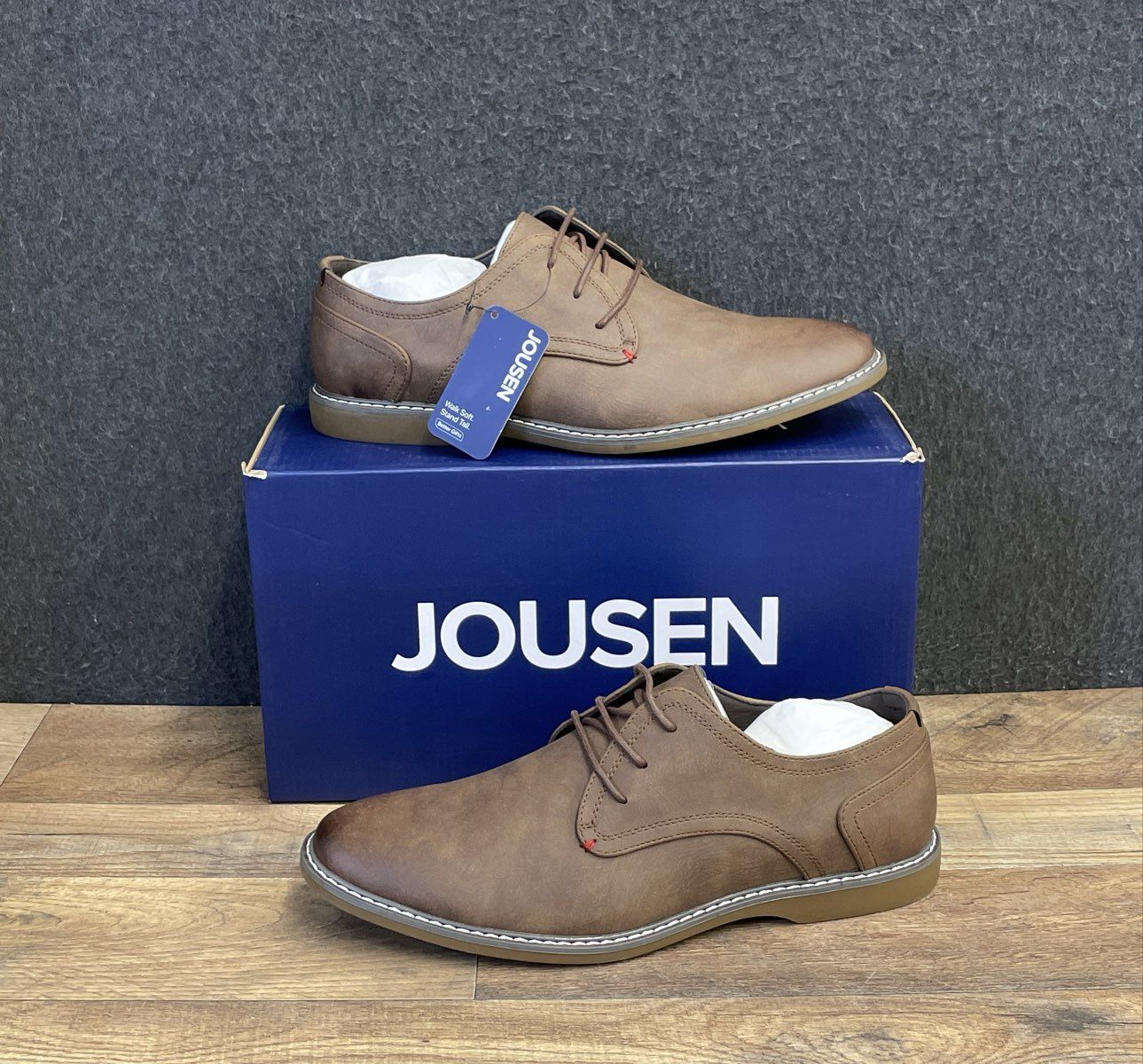 Jousen AMY615 Polished Brown Plain Toe Oxford Men's Dress Casual Shoes Size 10.5