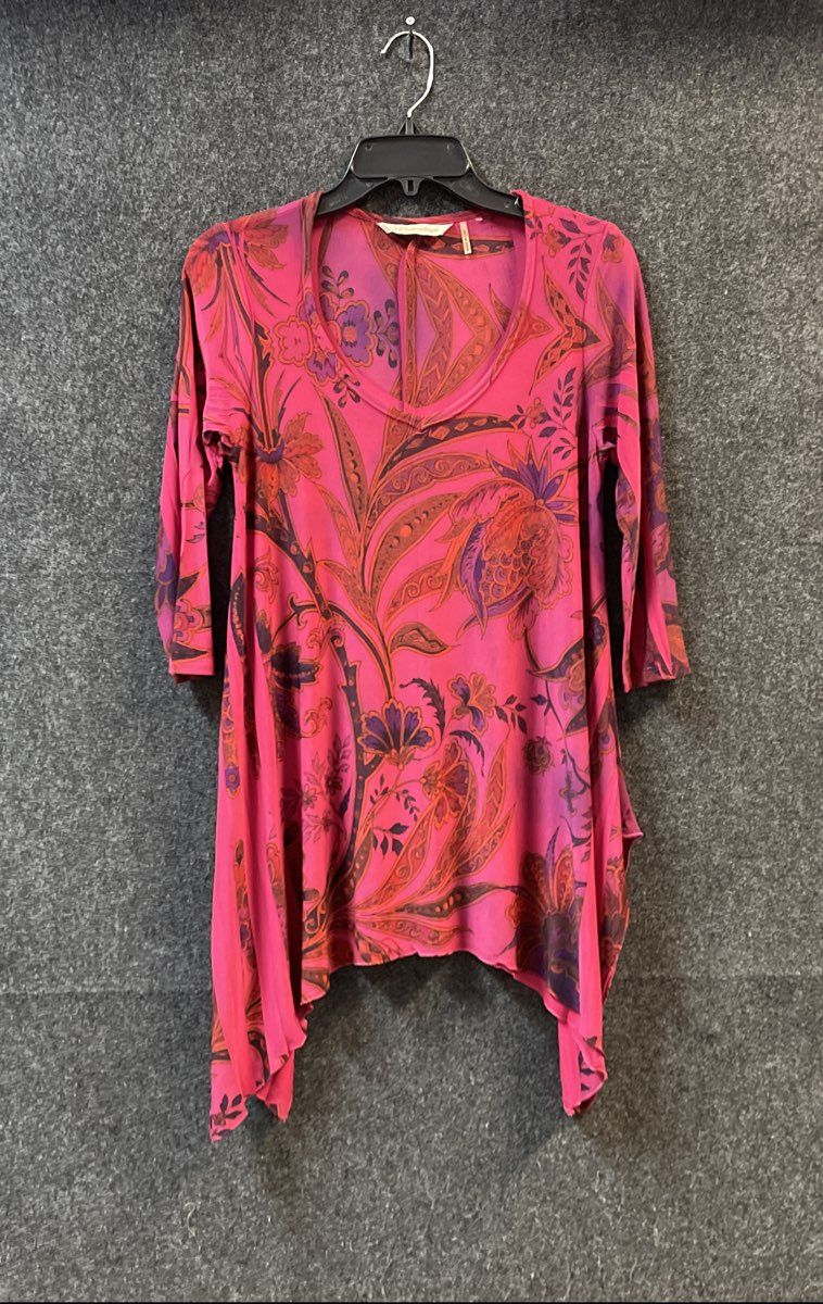 Soft Surroundings Women's Pink Paisley Floral Sharkbite Hem Tunic Shirt Sz L