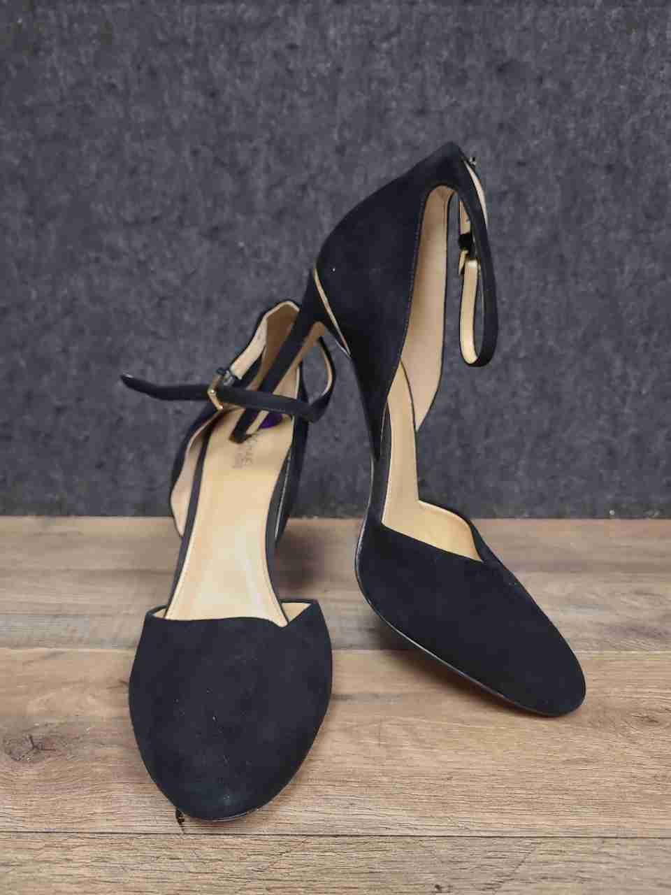 Michael Kors Georgia Black Suede Ankle Strap D'Orsay Pumps Heels Size 8.5
