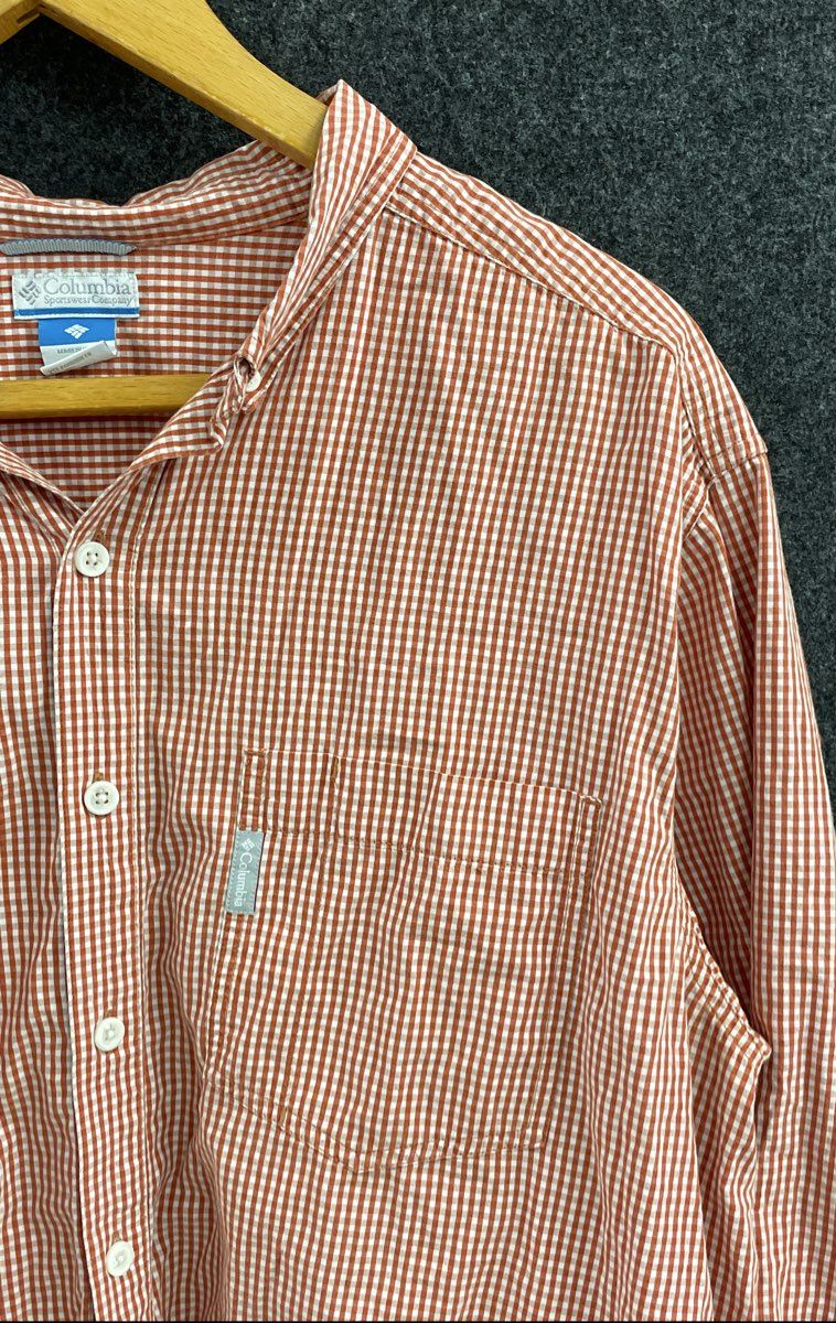Columbia Men's Orange White Gingham Long Sleeve Cotton Button Up Shirt NWT Sz 2X
