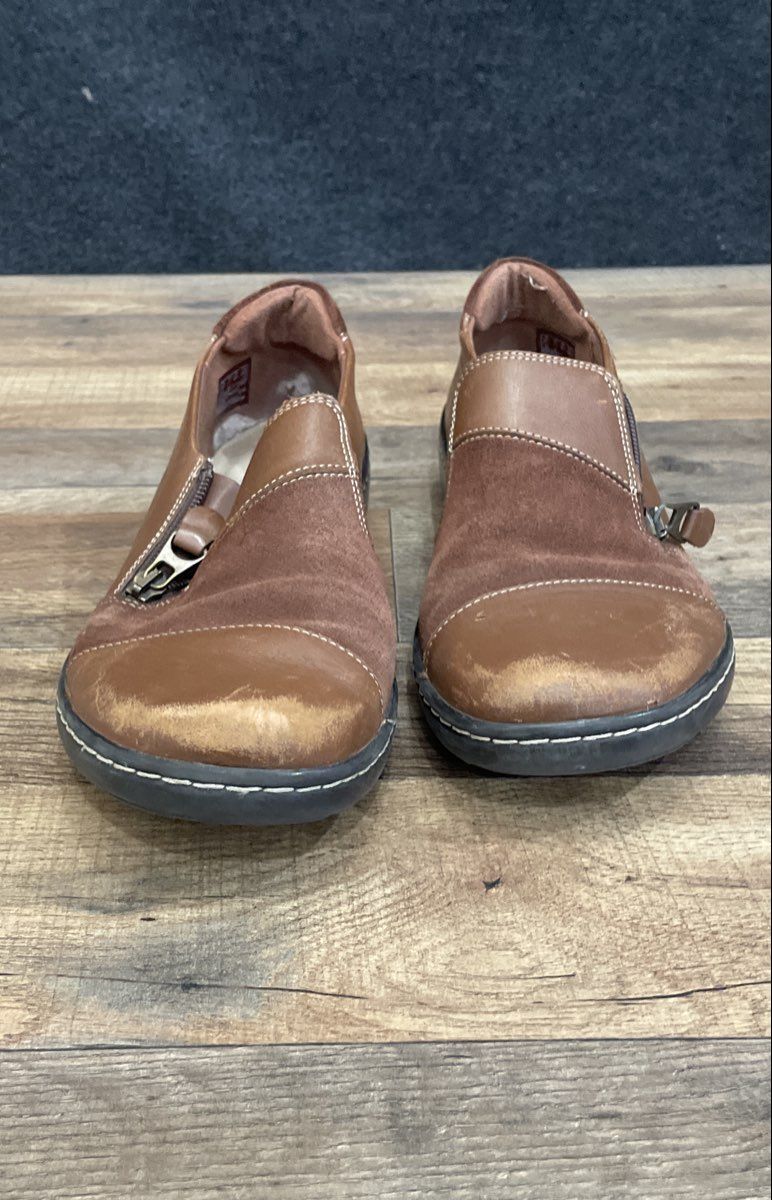 Clarks Collection Brown Leather Suede Side Zip Women's Clogs Size 11