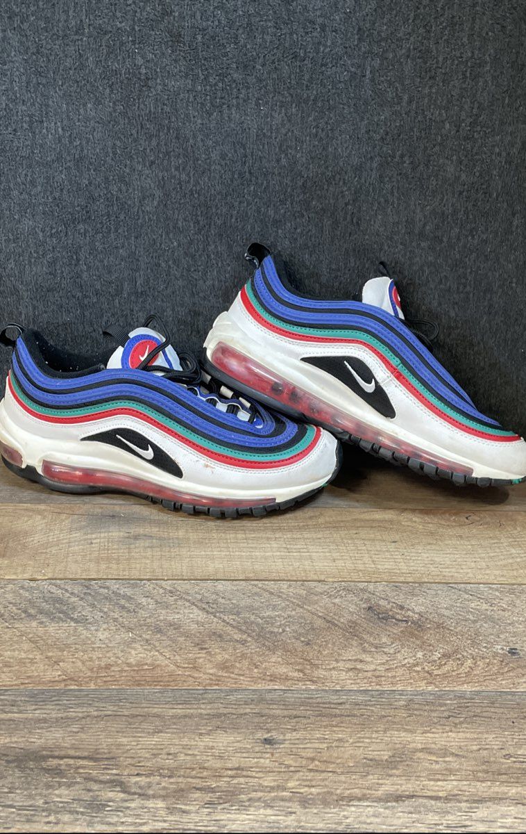 Nike Air Max 97 GS White Hyper Blue Red Teal Green Sneakers 6Y