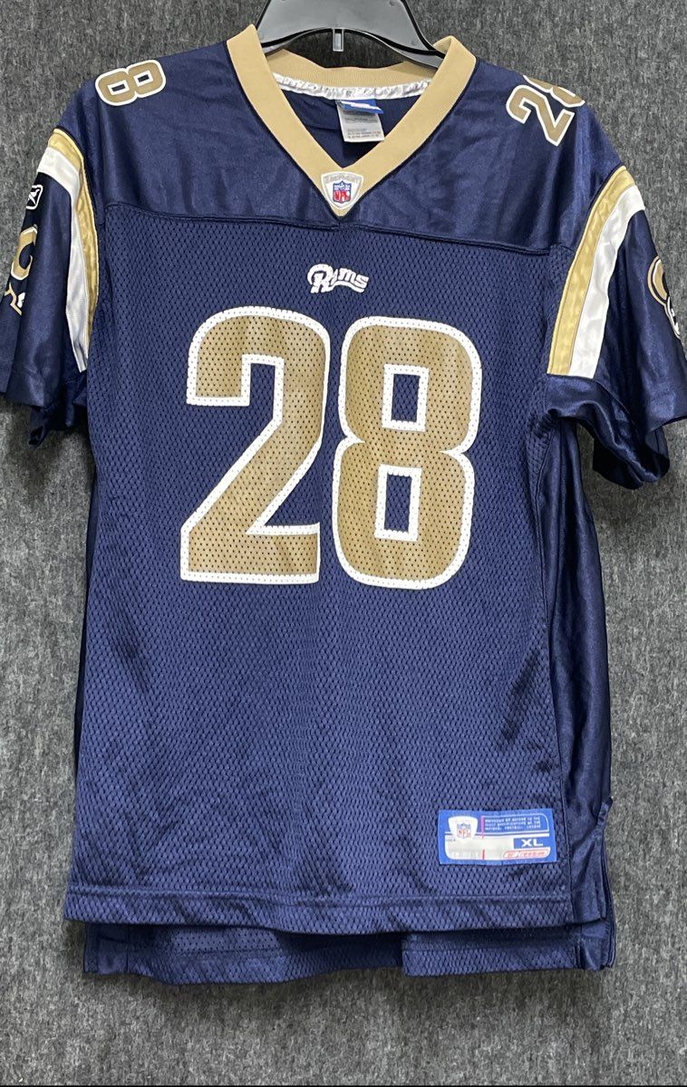 Vintage Reebok Youth St Louis Rams Marshall Faulk #28 Jersey Navy Blue Sz XL