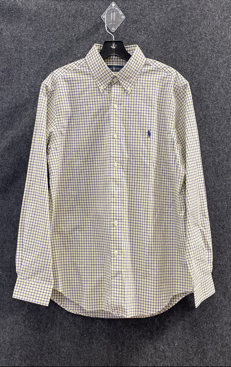 Ralph Lauren Men's Blue Yellow Plaid Long Sleeve Button Down Shirt 100% Cotton M