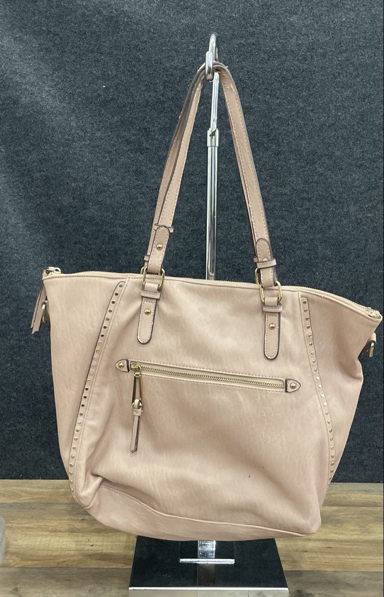 Jessica Simpson Pink Studded Faux Leather Large Tote Bag Gold Hardware
