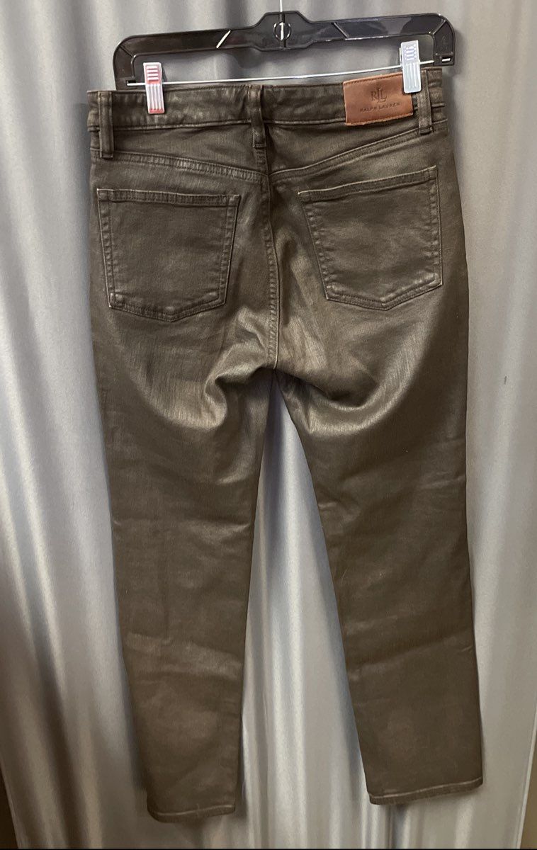 Lauren Ralph Lauren Women's Brown Coated Metallic Skinny 5-Pocket Jeans Sz 6