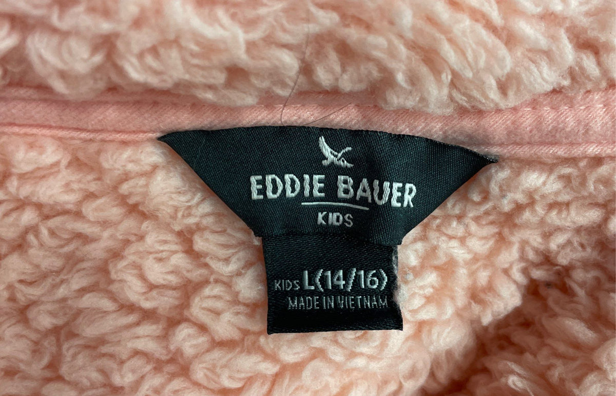 Eddie Bauer Kids Pink Fuzzy Sherpa Hooded Zip Up Fleece Jacket Sz L 14/16