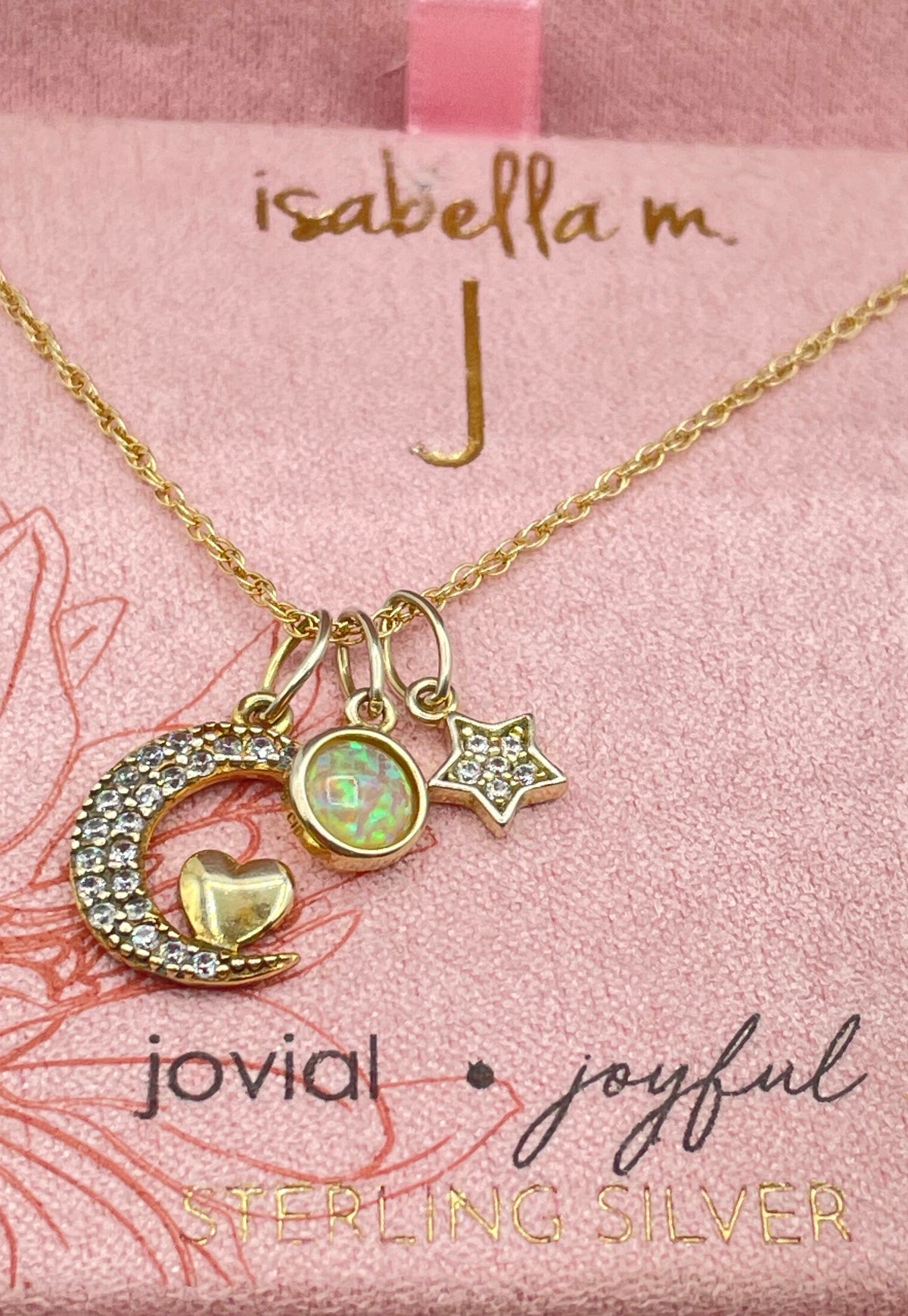 Isabella M. Low Grade Silver (82.08) Gold Tone Moon Charm Necklace In Box 61.9g