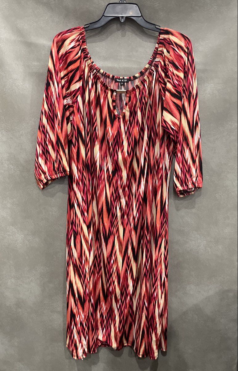 Fresh of LA Women's Red Multi Pattern Keyhole 3/4 Sleeve Knit Dress Size 2X