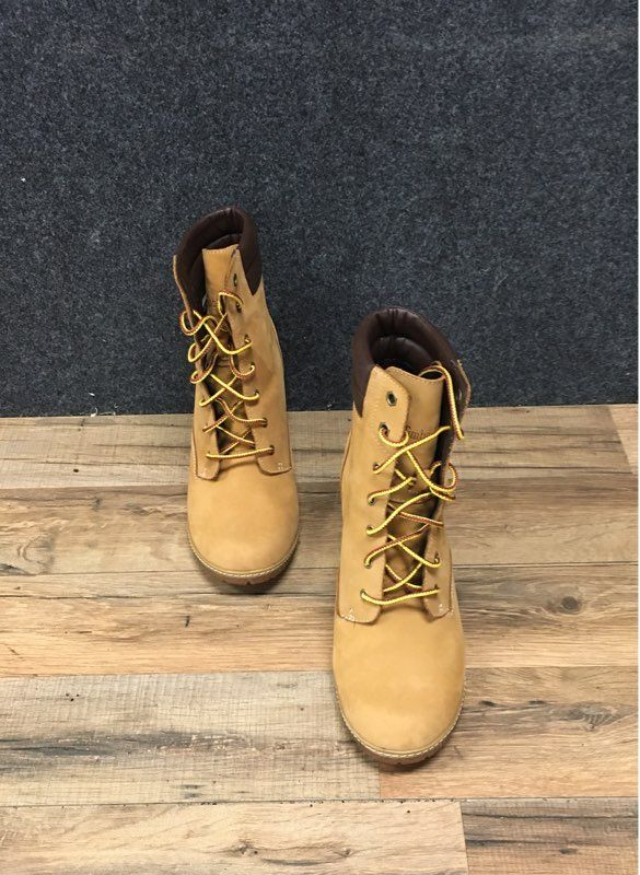 Timberland Allington 6-Inch Lace-Up Wheat Nubuck High Heel Boots Women's Size 8
