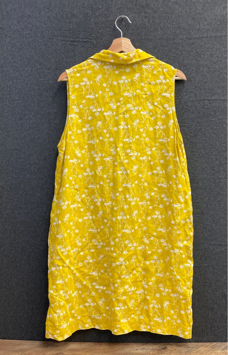 Cynthia Rowley Women's Yellow Floral 100% Linen Sleeveless Shift Dress Size 14