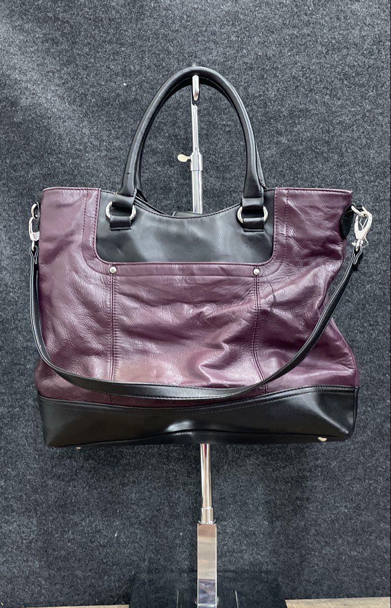 Tignanello Purple Black Leather Tote Bag Shoulder Purse Satchel Large