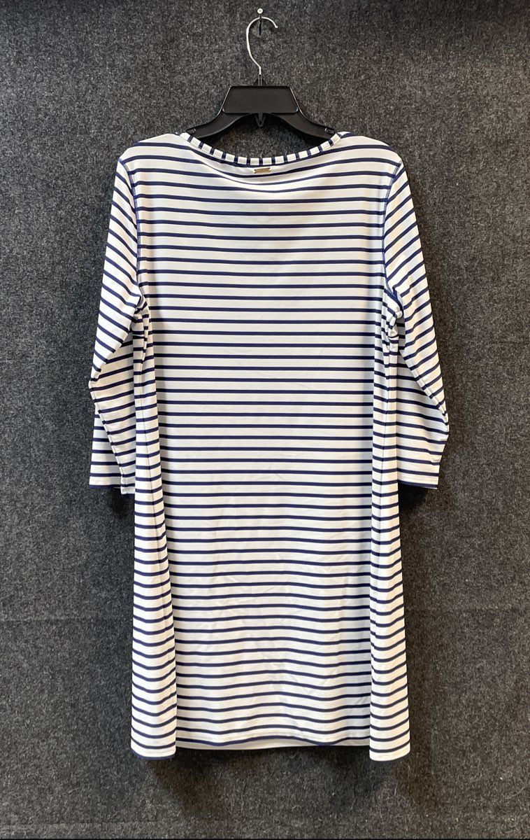 Cabana Life Women's Blue White Striped 3/4 Sleeve Tunic Dress Sz XL