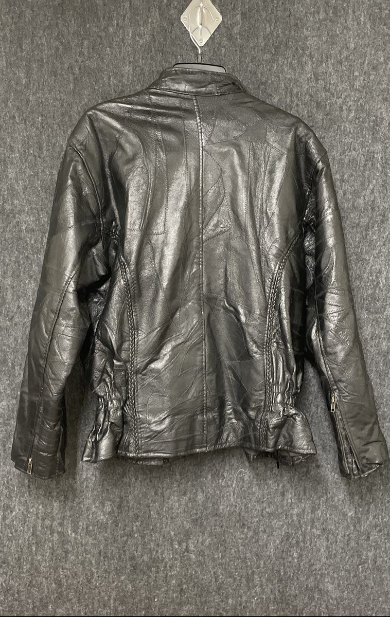Vintage Y2K Diamond Plate Women's Black Patchwork Leather Biker Jacket Sz L