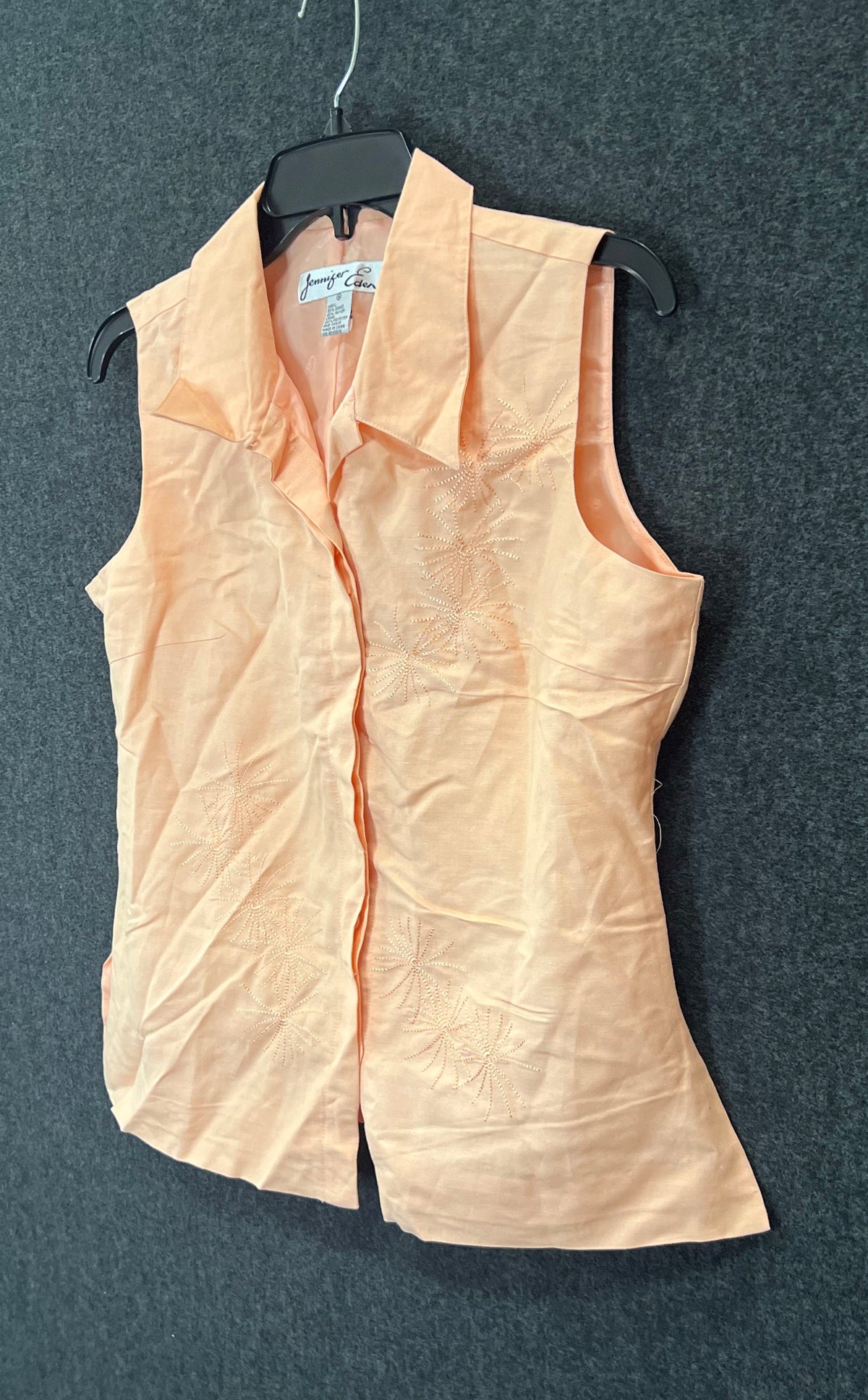 Jennifer Eden Women's Pink Sleeveless Embroidered Blouse Vintage 90s Sz 14