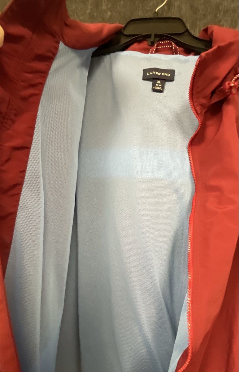 Lands' End Men's Red Hooded Full Zip Mesh Lined Windbreaker Jacket Sz XL 46-48