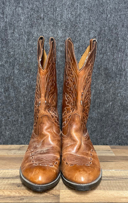 RoadWolf 1144 Brown Leather Embroidered Western Cowboy Boots Size 7.5 W