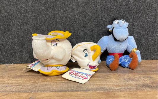 Vintage 90s Disney Store Plush Lot Genie Mrs Potts Chip Beauty & The Beast
