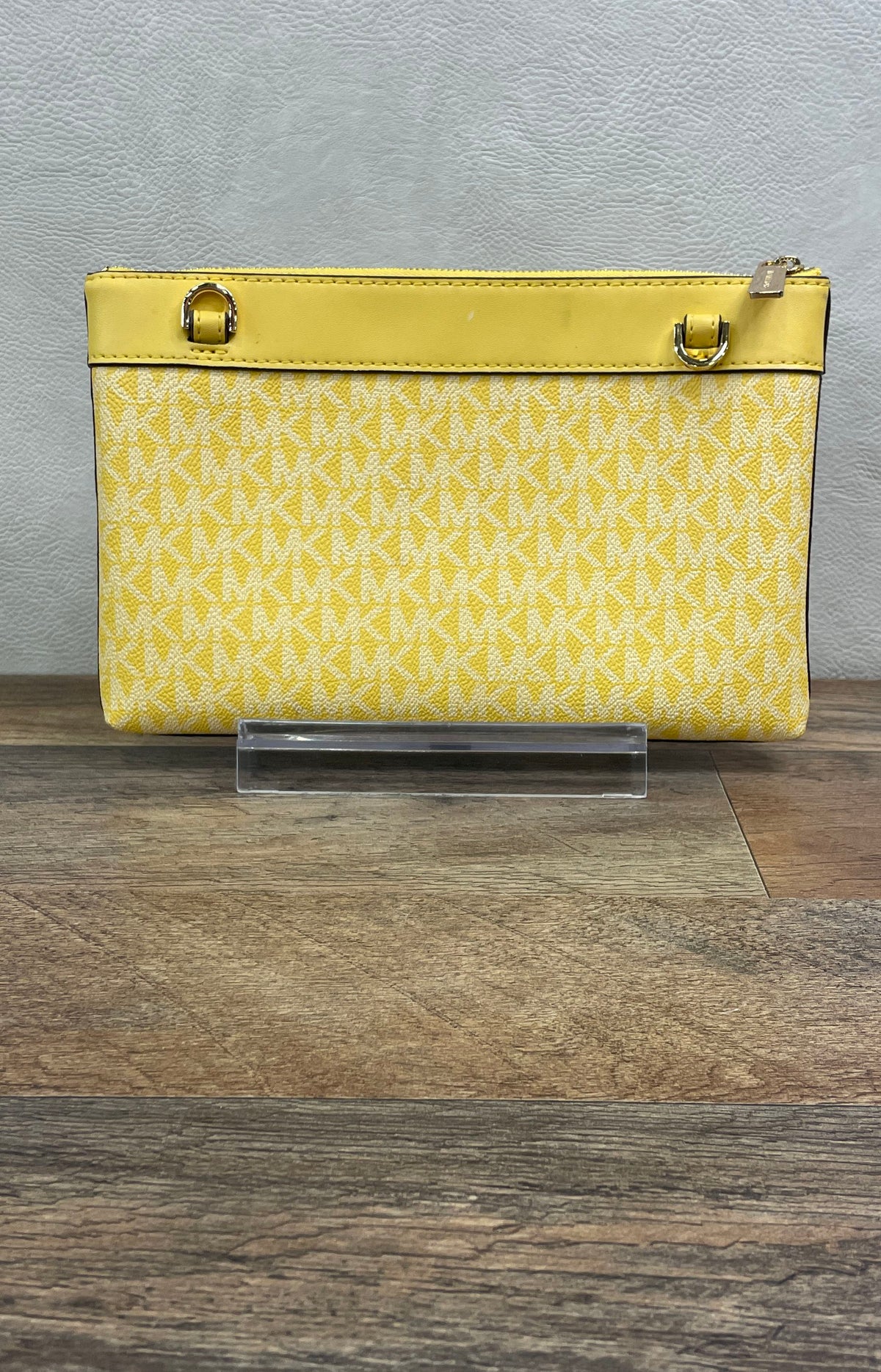 Michael Kors Yellow Monogram Coated Canvas Zip Top Clutch Pouch Bag