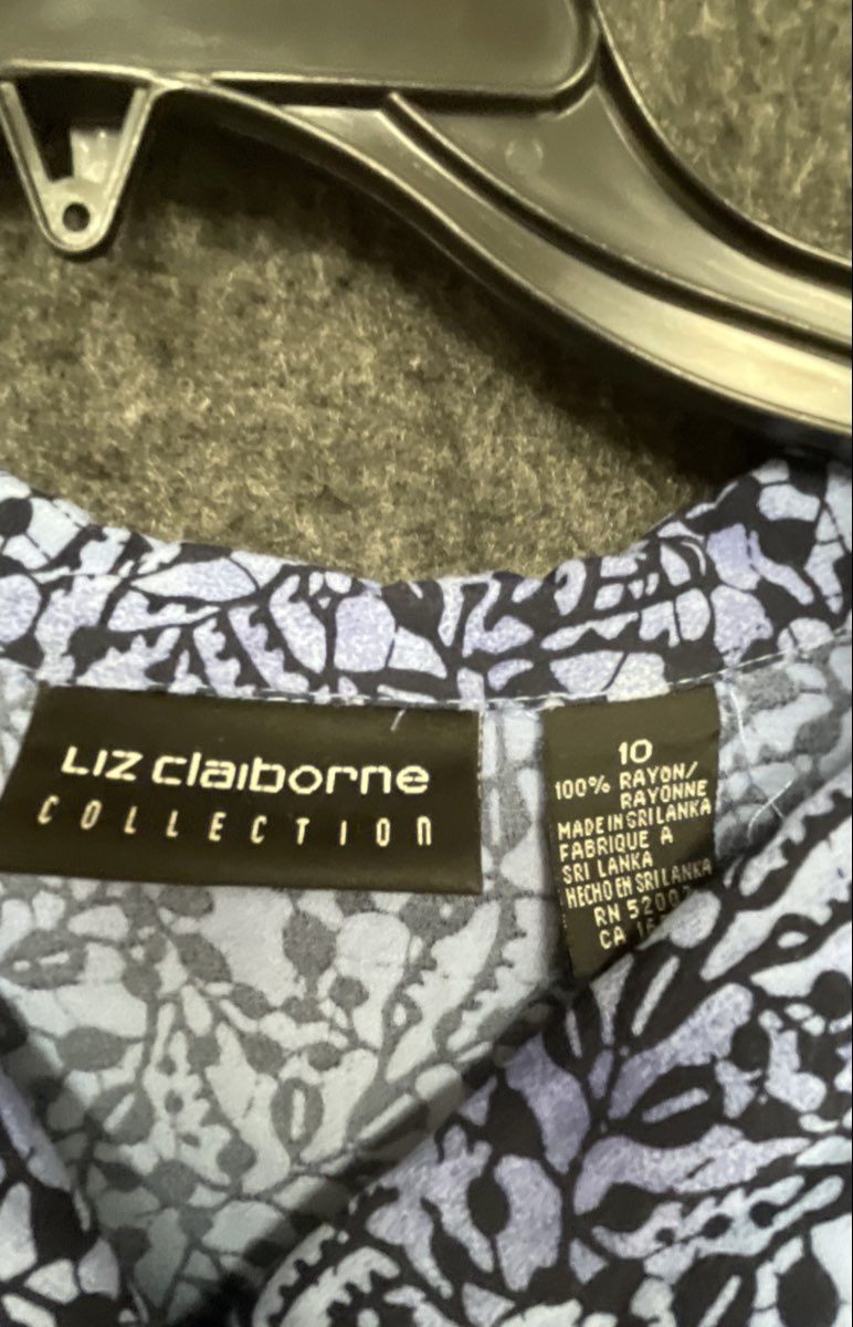 Vintage 90s Liz Claiborne Women's Rayon Blouse Purple Botanical Print Sz 10