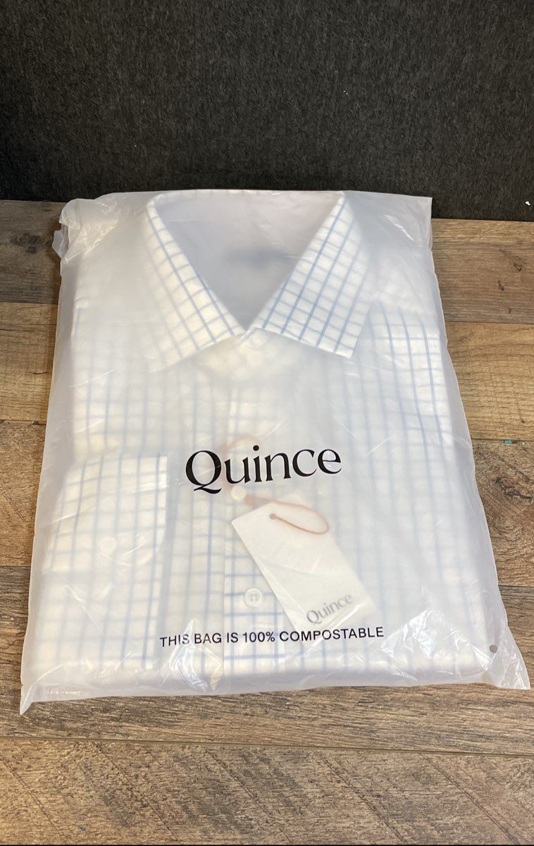 Quince Men's Blue White Check Organic Cotton Stretch Twill Shirt XXL NWT